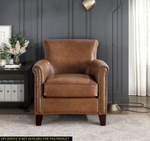 Traditional Brown Leather Accent Chair 1pc Solid Wood Frame Top-Grain Leather Nailhead Trim Classic Modern Living Room Furniture