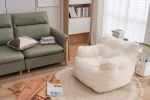 010-Soft Teddy Fabric Tufted Foam Bean Bag Chair With Teddy Fabric Ivory White