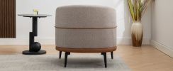 Modern Two-tone Barrel Fabric Chair, Upholstered Round Armchair for Living Room Bedroom Reading Room, Burnt Orange