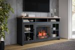 Bridgevine Home Essex 74 inch Fireplace TV Stand Console for TVs up to 85 inches, Minimal Assembly, Black and Whiskey Finish