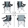 YSSOA Oversized Camping Folding Chair with Cup Holder, Side Cooler Bag, Heavy Duty Steel Frame Fully P Added Quad Armchair for Outdoors, 1-Pack, Grey