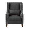 1pc Traditional Accent Chair with Pillow Nailhead Trim Dark Gray Polyester Upholstered Solid Wood Furniture Modern Living Room Chair