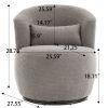 Grey Plush Swivel Accent Chair - Contemporary Round Armchair with 360° Rotation and Metal Base for Living Room Elegance