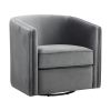 Classic Living Room Furniture 1pc Swivel Accent Chair Gray Velvet Upholstery Pleated Detail Solid Wood Furniture 360 Degree Swivel Chair Tuxedo Arms