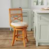 24" Counter Height X-Back Swivel Stool, Natural Finish, Beige Fabric Seat