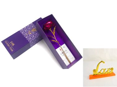 24K Luminous Color Gold Rose Flower Set (Option: Rose red purple gift with base)