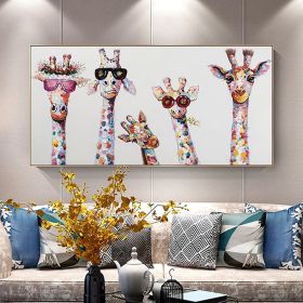 Hand Painted Oil Painting  Horizontal Abstract Animals Giraffe Modern Living Room Hallway Bedroom Luxurious Decorative Painting (size: 60x120cm)